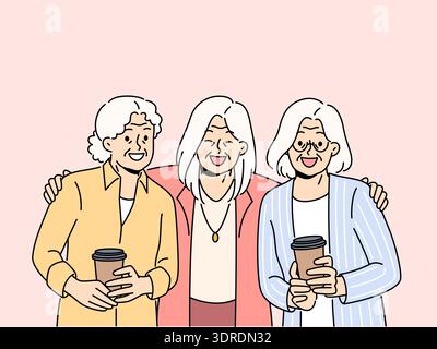 Le donne mature sorridenti si abbracciano mostrando unità Foto Stock
