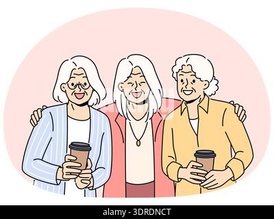 Le donne mature sorridenti si abbracciano mostrando unità Foto Stock