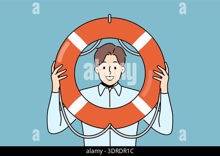 Un uomo d'affari è in grado di offrire servizi di assistenza e gestione delle crisi alle aziende in bancarotta. Guy manager dei grandi affari si occupa della sicurezza Foto Stock