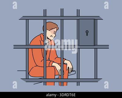 Un criminale siede in cella ed è triste perché un giudice non ha diritto ad amnistia Foto Stock