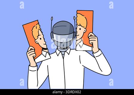 Il robot umanoide sostituisce la persona e causa disoccupazione a causa della presenza di intelligenza artificiale Foto Stock