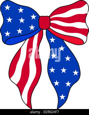 Illustrazione patriottica ad arco con stelle della bandiera americana e motivi a strisce. Illustrazione Vettoriale
