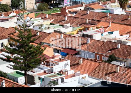 tetti di tegole rosse di case nella zona residenziale di santa cruz de tenerife isole canarie spagna Foto Stock