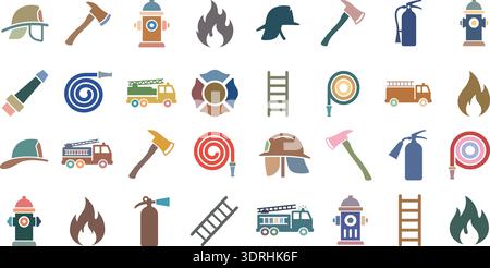 Set di attrezzature antincendio e icone di sicurezza antincendio Colorful Vector Collection Illustrazione Vettoriale