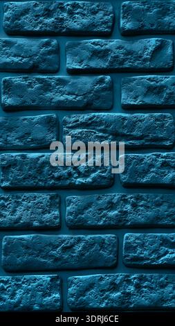 Motivo murale in mattoni testurizzati blu color azzurro - sfondo verticale ad altissima risoluzione da 8K con spazio di copia per la tecnologia e il design moderni Foto Stock