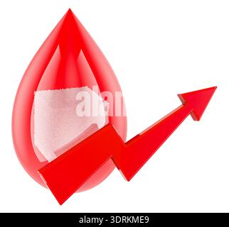 Aumento di zucchero nel sangue, concetto di iperglicemia. Rendering 3D isolato su sfondo bianco Foto Stock