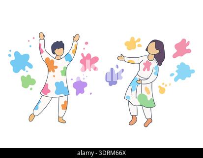 Popolo indiano che celebra l'Holi Festival con spruzzi di polveri colorate Illustrazione Vettoriale