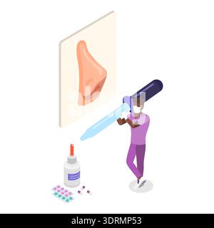 Illustrazione del vettore piatto isometrico 3D dell'otorinolaringoiatria Foto Stock