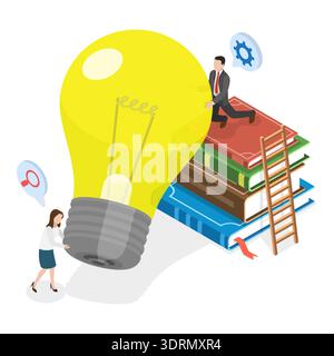 Illustrazione piatta isometrica 3D del risultato dell'idea. Punto 3 Foto Stock