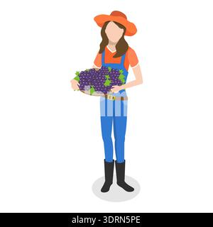 Set vettoriale piatto isometrico 3D di agricoltori Foto Stock
