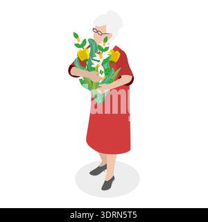 Set di Bouquet vettoriali piatti isometrici 3D. Foto Stock