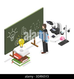 Set di insegnanti di vettori piatti isometrici 3D. Foto Stock