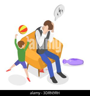 Illustrazione concettuale del vettore piatto isometrico 3D del problema ADHD Foto Stock