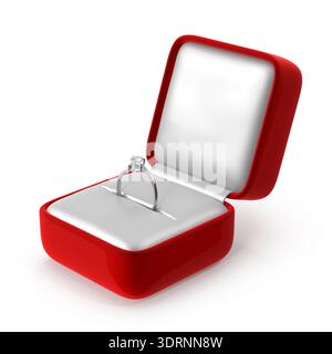 Anello di innesto diamantato in scatola di velluto rossa aperta Foto Stock