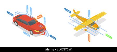 Illustrazione del vettore piatto isometrico 3D dell'aerodinamica Foto Stock