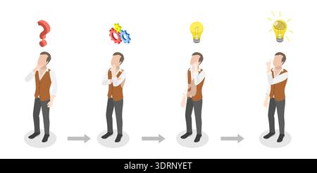 Illustrazione del vettore piatto isometrico 3D della soluzione per situazioni caotiche disordinate Foto Stock