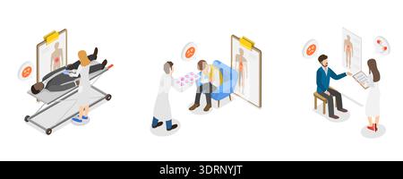 Illustrazione piatta isometrica 3D di Gastroenterologia, salute del tratto digestivo Foto Stock