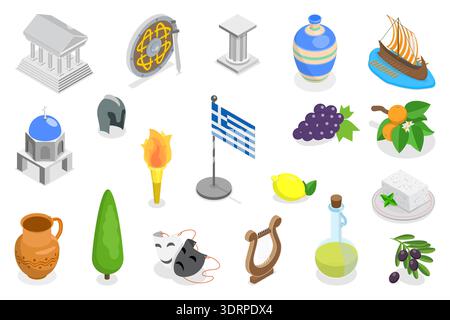 Illustrazione del vettore piatto isometrico 3D della Grecia Foto Stock