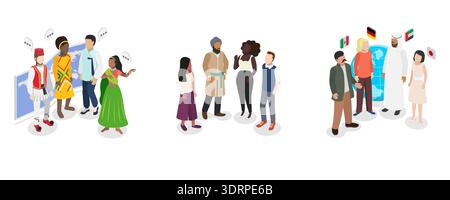 Illustrazione del vettore piatto isometrico 3D della diversità umana Foto Stock
