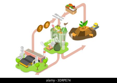 Illustrazione del vettore piatto isometrico 3D dell'impianto di biogas Foto Stock