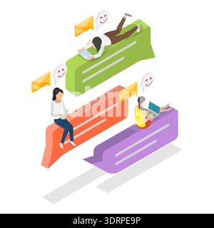 Illustrazione vettoriale piatto isometrico 3D della conversazione digitale Foto Stock