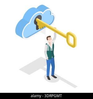 Illustrazione del vettore piatto isometrico 3D di Unlock your potential (sbloccare il potenziale) Foto Stock