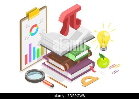 Illustrazione del vettore piatto isometrico 3D del giorno di approssimazione Pi Foto Stock