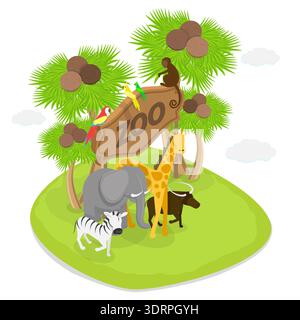 Illustrazione del vettore piatto isometrico 3D dello zoo Foto Stock