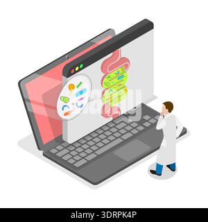 Illustrazione piatta isometrica 3D delle malattie del tratto digestivo, gastroenterologia e sistema digestivo. Punto 2 Foto Stock