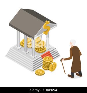 Illustrazione concettuale piatta isometrica 3D del fondo pensione Foto Stock