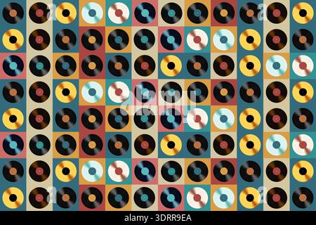 Retro Vintage Vinyl Records su sfondo quadrato colorato Foto Stock
