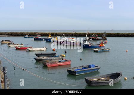Barche da pesca ormeggiate a Folkestone Harbour, North Yorkshire, Regno Unito. Foto Stock