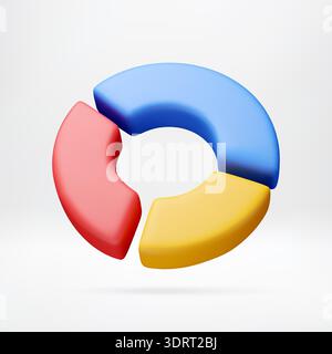 Grafico a torta infografico 3D con tre parti colorate Illustrazione Vettoriale