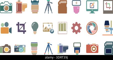 Icone delle apparecchiature fotografiche e multimediali digitali Set Colorful Vector Collection Illustrazione Vettoriale