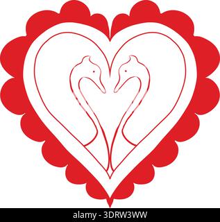 Carta da sposa, cigni vettoriali, slavi, cuore, amore. Illustrazione Vettoriale