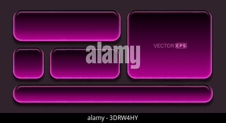 Set di pulsanti e cornici magenta lucida 3D. Perfetto per progetti di web design moderni. Illustrazione vettoriale. Illustrazione Vettoriale