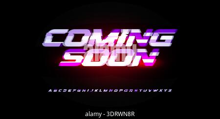 Presto disponibile Logo Baner font alfabeto futuristico Letter Set Modern Glow Typography, Digital Typographic Design Glitch Title Text, Red Headline Open Illustrazione Vettoriale