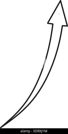 Questa immagine presenta una semplice illustrazione in bianco e nero di una freccia curva rivolta verso l'alto. La freccia inizia dal basso a sinistra e si curva verso il Illustrazione Vettoriale