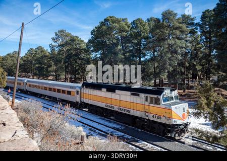 Parco nazionale del Grand Canyon, Arizona - la ferrovia del Grand Canyon offre trasporto tra Williams, Arizona e il Grand Canyon. Foto Stock