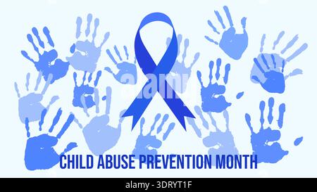 Mese di aprile prevenzione abusi sui minori sicuro. Per campagne, poster, social media e siti Web didattici. Illustrazione vettoriale. Illustrazione Vettoriale