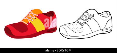 Scarpa da running uomo Flat Plus line set. Calzature sportive di tendenza per la collezione di abbigliamento sportivo, digitali. Illustrazione tecnica di moda, mockup CAD, donna vettoriale mista unisex, stile elegante isolato. Illustrazione Vettoriale