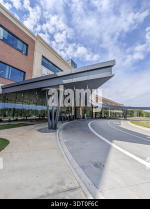 Esterno di un edificio in mattoni dalla moderna architettura americana Foto Stock