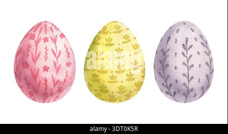 Serie di illustrazioni ad acquerello con uova di Pasqua Foto Stock