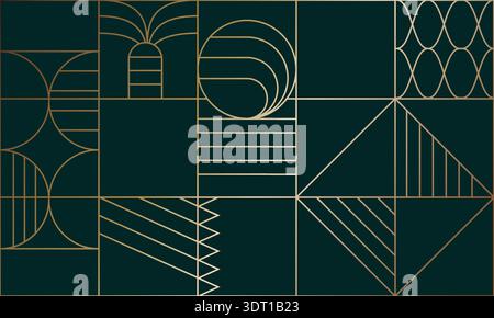 Composizione astratta senza cuciture. Forme geometriche semplici creano una ripetizione astratta. Modello sfondo dorato. L'idea di carta da parati, copertine e cr Illustrazione Vettoriale
