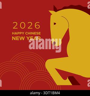 Capodanno cinese 2026. Anno del cavallo. Illustrazione vettoriale, design piatto Illustrazione Vettoriale