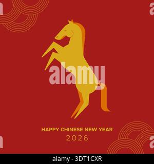 Capodanno cinese 2026. Anno del cavallo. Illustrazione vettoriale, design piatto Illustrazione Vettoriale