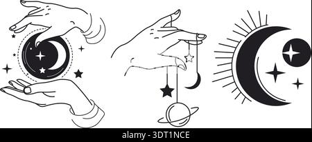 Set di illustrazioni di simboli occulti minimi Illustrazione Vettoriale