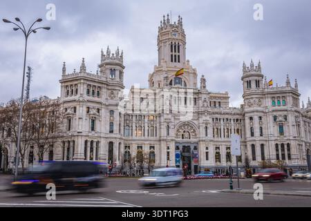 Madrid, Spagna - 22 gennaio 2019: Vista frontale sul Palazzo Cybele - Consiglio comunale di Madrid capitale Foto Stock