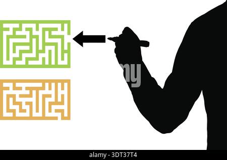 Concetto di processo decisionale aziendale e risoluzione dei problemi con l'illustrazione Maze Illustrazione Vettoriale