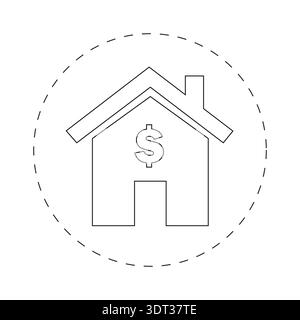Casa minimalista con simbolo del dollaro, vettore icona per gli investimenti immobiliari e il finanziamento ipotecario Illustrazione Vettoriale